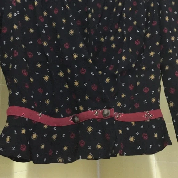 free people black & red faux wrap blouse fitted waist  sz. s - Picture 6 of 14